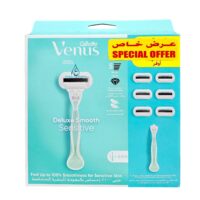 خود تراش ژیلت مدل Venus Deluxe Smooth Sensitive به همراه تیغ یدک بسته 5 عددی